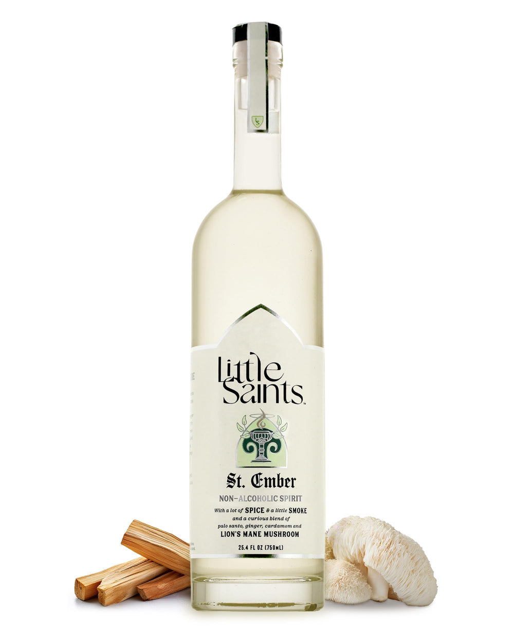 Little Saints St. Ember bottle close-up highlighting smoky, spice-forward flavor for cocktails.