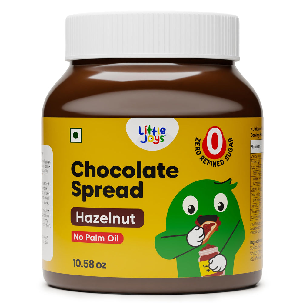 Little Joys Hazelnut Chocolate Spread jar close-up shows smooth texture and clean-label appeal
