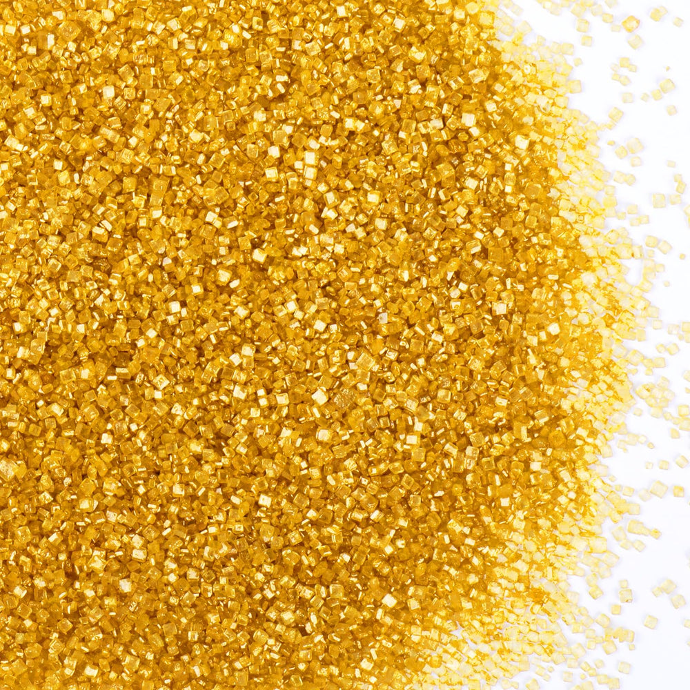 LittleStar Gold Sanding Sugar crystals close-up for sparkling cake decoration.