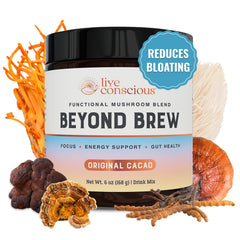 Live Conscious Beyond Brew with cacao, cinnamon, and ginger for a flavorful morning ritual that supports steady energy