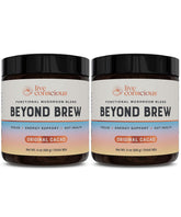 Live Conscious Beyond Brew cacao flavor in a cup, promoting focus.