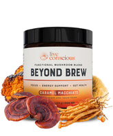 Live Conscious Beyond Brew caramel macchiato bottle—delicate flavor profile for daily focus and energy.