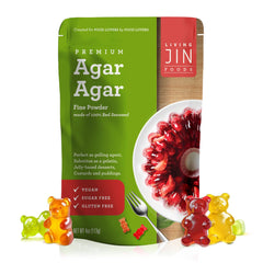 Living Jin Agar Agar Powder 4oz packaging, premium gel strength for precise gelling