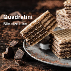 Loacker Quadrattini dark chocolate wafers close-up with rich layers.