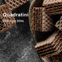 Loacker Quadratini Double Choc wafer close-up revealing creamy chocolate filling