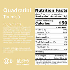 Loacker Quadratini tiramisu cream layer closeup shows creamy filling and cocoa contrast.