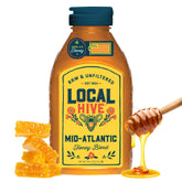 Local Hive Mid-Atlantic Honey bottle pour for tea and toast.