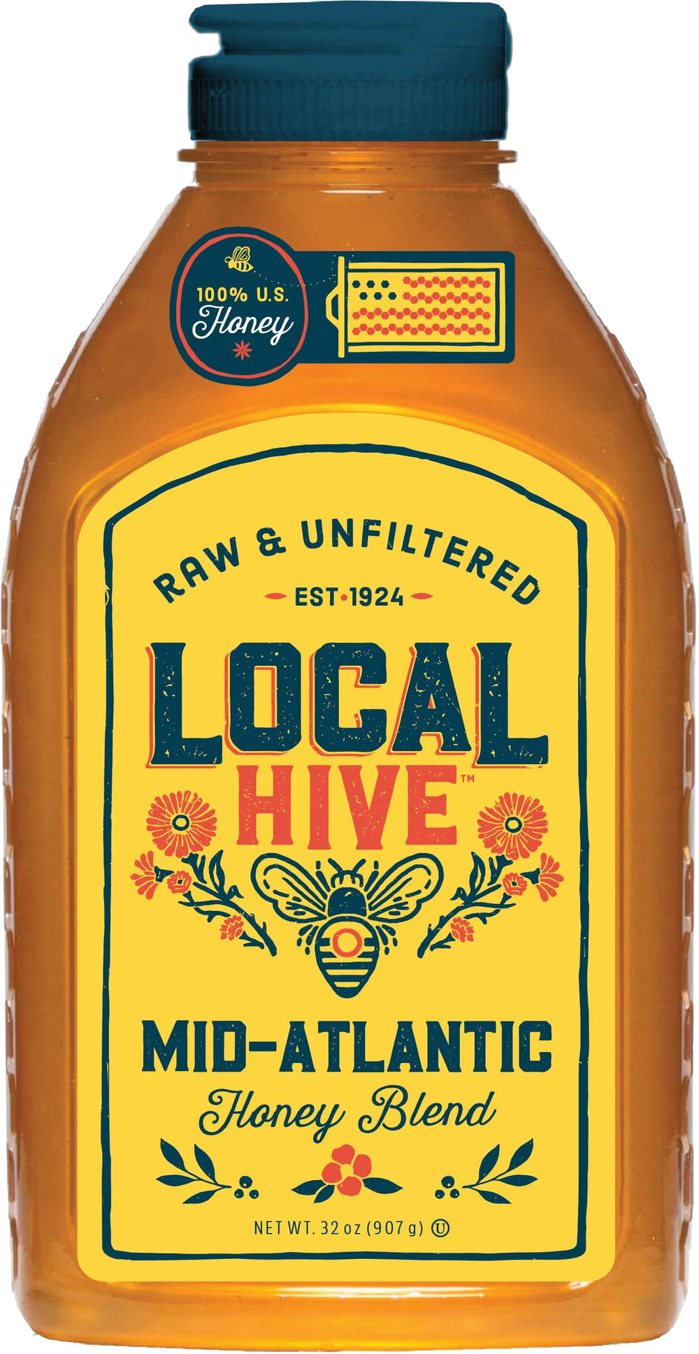 Local Hive Mid-Atlantic honey bottle on a kitchen counter for natural sweetening.