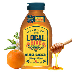 Local Hive Orange Blossom Honey jar closeup showing natural texture and aroma.