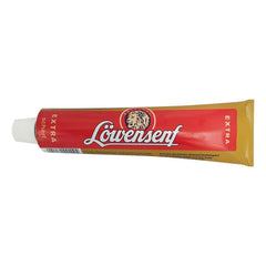Löwensenf extra hot mustard tube—bold Düsseldorf flavor for sandwiches.
