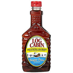 Log Cabin Sugar Free Syrup bottle pour adds sugar-free sweetness to pancakes