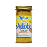 Loisa Salt-Free Adobo Seasoning bottle showing garlic and oregano for low-sodium meals.