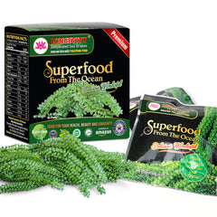 Longevity Sea Grapes twin-pack display, convenient two 1.4 oz portions for on-the-go snacking.