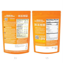 LOOV sea buckthorn powder texture close-up; rich vitamin C flavor enhances bowls and snacks.
