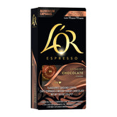 L'OR espresso chocolate flavor capsule showing rich aroma and chocolate notes for a smooth shot