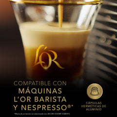 L'Or Espresso Ristretto pods brewing in a Nespresso Original machine for a rich shot.