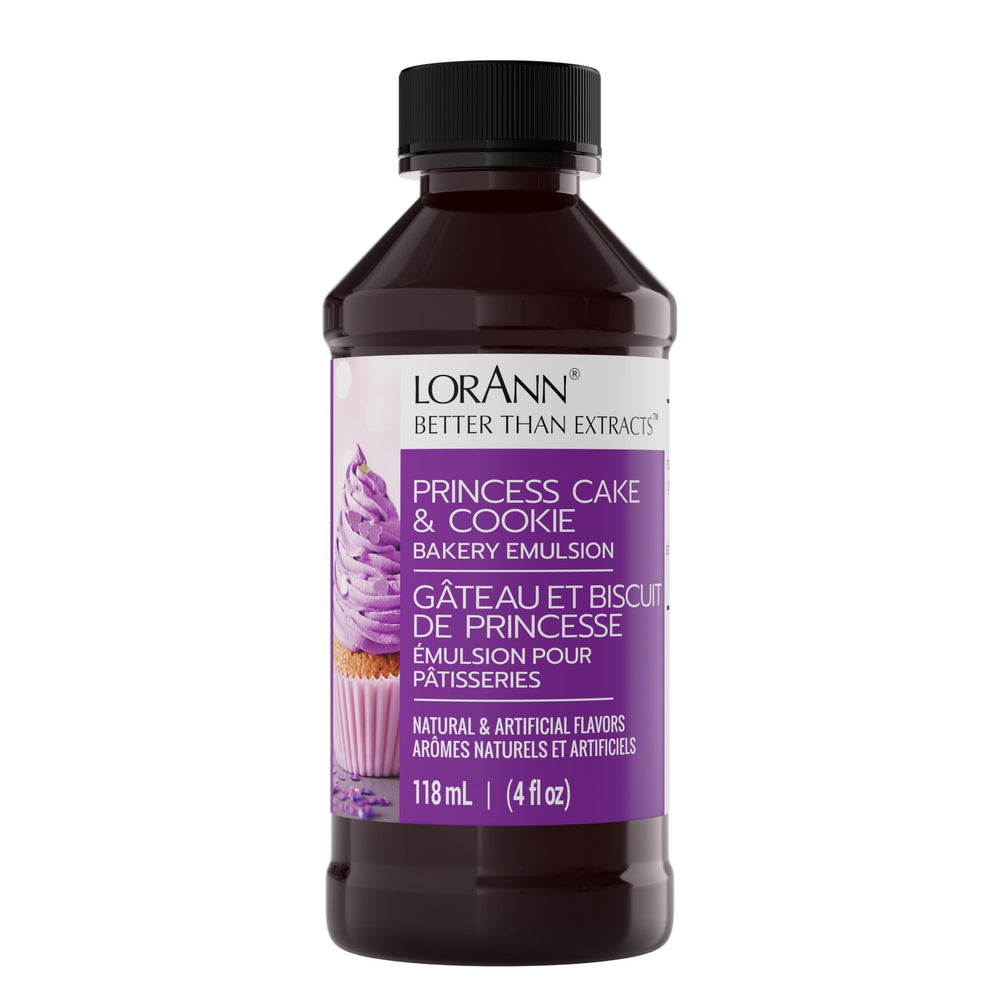 LorAnn Oils Princess Cake and Cookie Emulsion bottle delivers bakery-grade flavor for cookies and cakes.