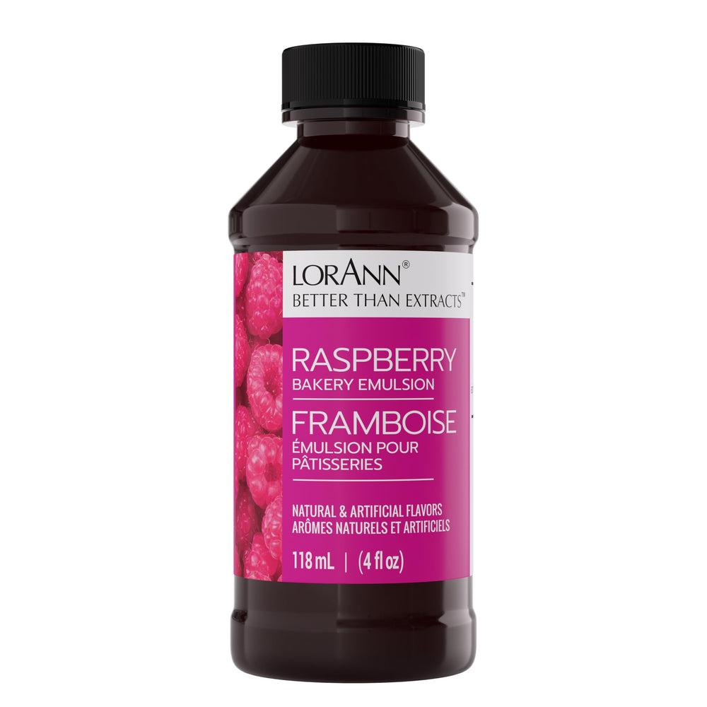 LorAnn Oils Raspberry Bakery Emulsion bottle for authentic berry flavor in pastries.