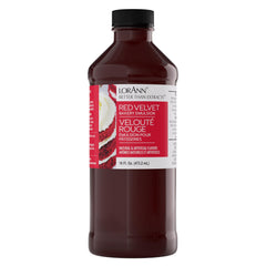 LorAnn Oils Red Velvet Emulsion bottle enhances fruit tones in baking.