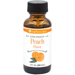 LorAnn Peach SS flavor 1oz bottle on display, ideal for baking and candy making.