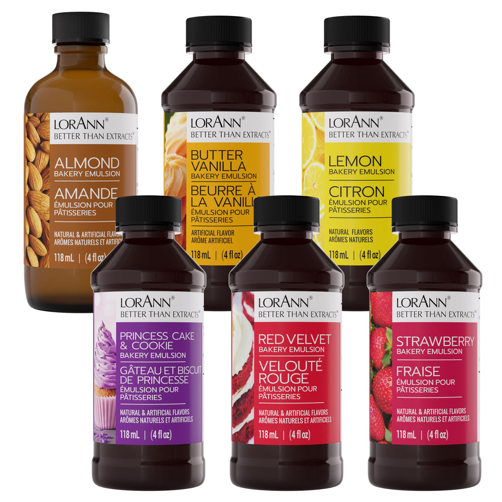 LorAnn Oils Variety Bakery Emulsion almond bottle highlights bold almond flavor for cakes