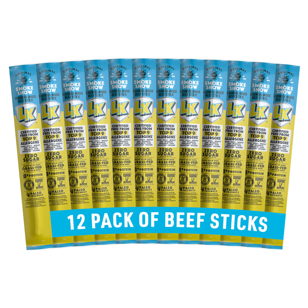 Lorissa's Kitchen original smoked beef jerky stick close-up for on-the-go flavor.