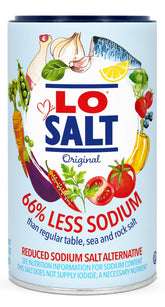 LoSalt Original bottle for reduced-sodium salt in everyday cooking.