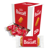 Lotus Biscoff pack front showing 150 individually wrapped cookies for on-the-go snacking.