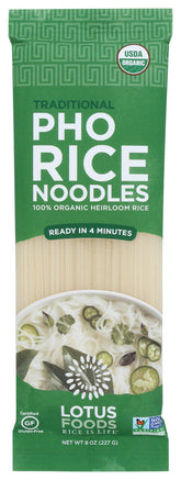 Lotus Foods Pho Organic 8 oz packaging with organic seal and clear ingredients.