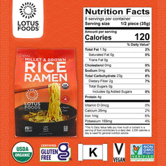 Lotus Foods ramen noodles close-up highlighting gluten-free, whole grain goodness.
