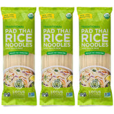 Lotus Foods Pad Thai Noodles pack shot highlights gluten-free, organic status.