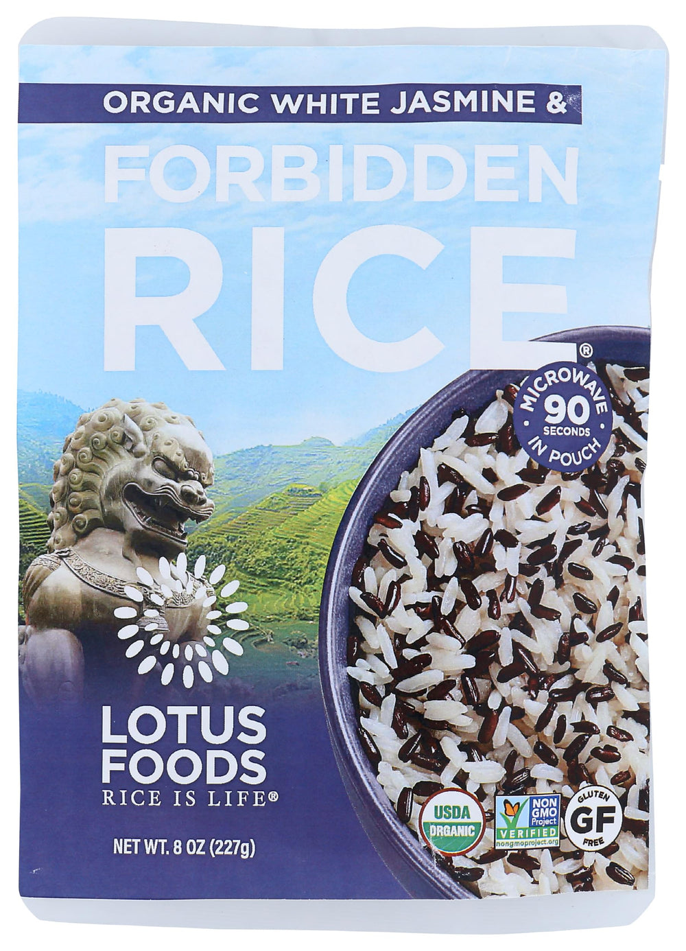 Lotus Foods White Jasmine Rice packaging, a convenient pantry staple for quick meals.