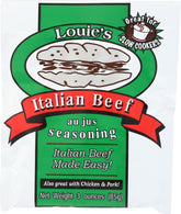 Louie's Italian Beef Seasoning jar front view for rich au jus flavor.