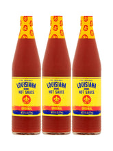 Louisiana Brand Hot Sauce Original: three-pack for versatile kitchen use.