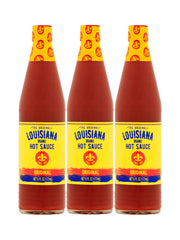 Louisiana Brand Hot Sauce Original: three-pack for versatile kitchen use.