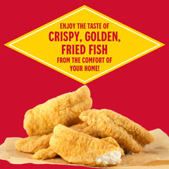 Golden crust on fried fish prepared with Louisiana Fish Fry coating.