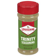 Louisiana Fish Fry Trinity Shake bottle close-up showing flavor-ready seasoning