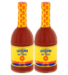 Louisiana Original Hot Sauce 12oz bottle on table for bold meal flavor.