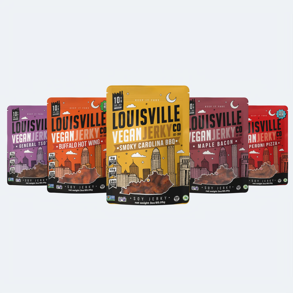Louisville Jerky Smoky Carolina BBQ bag close-up for on-the-go flavor.