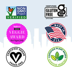 Louisville Vegan Jerky kitchen-scene conveys handmade small-batch quality.