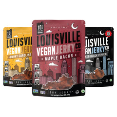 Louisville Vegan Jerky Smoky Carolina BBQ bag—protein-packed snack for on-the-go