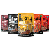 Louisville Vegan Jerky Variety Pack cover showing all five flavors for plant-based snacking