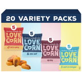 Love Corn Fab Four Sea Salt bag with crisp, savory crunch for on-the-go snacking.