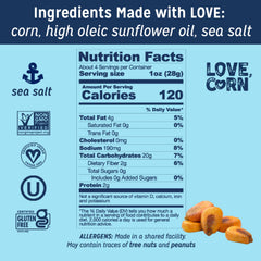Packaging side view of Love Corn Sea Salt emphasizes dietary options