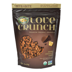 Love Crunch Double Chocolate Chunk Granola pack front view, convenient breakfast option