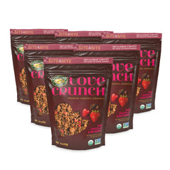 Love Crunch granola being poured over yogurt for a quick, tasty breakfast.