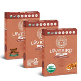 Lovebird Organic Cinnamon Cereal packaging front shows real-food ingredients.