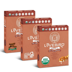 Lovebird Organic Cinnamon Cereal packaging front shows real-food ingredients.