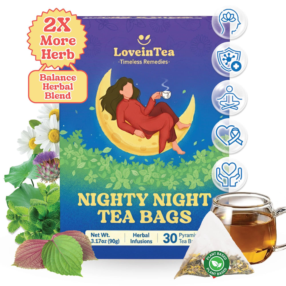 LoveinTea Nighty Night tea pyramid bag for deep relaxation.