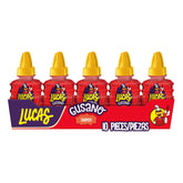 Lucas Chamoy Gusano candy close-up showing tangy glaze and spicy kick